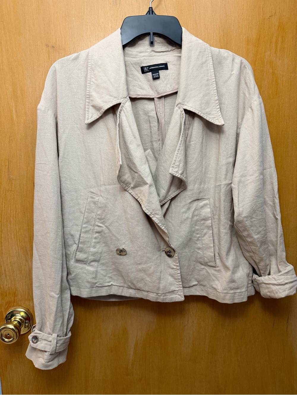 INC International Concepts Beige Double-Breasted Blazer Jacket